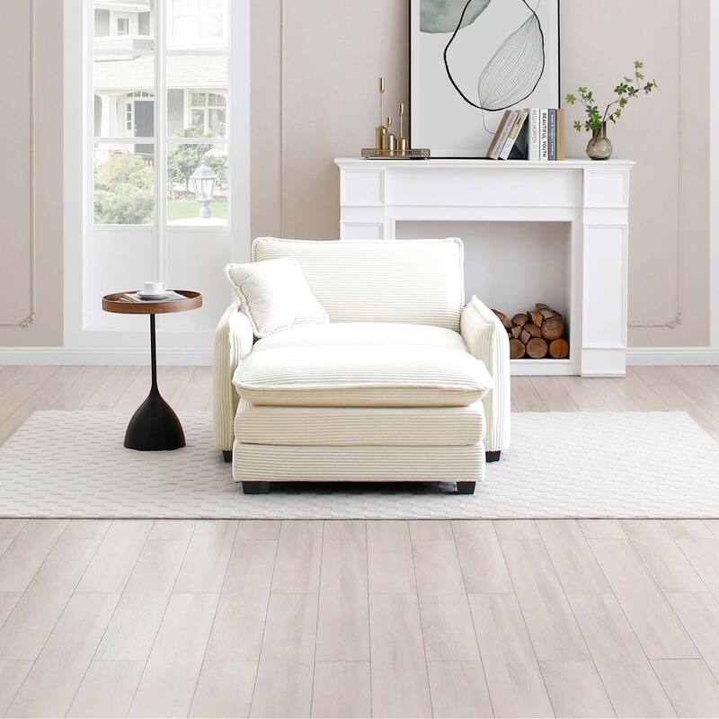 Ergonomic Corduroy Single Sofa Chair with Ottoman and Pillow