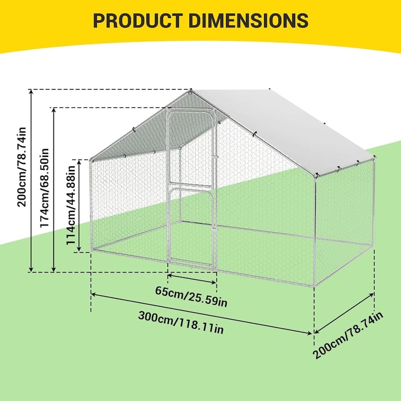 Metal Chicken Coop Walk in Chicken Run with Door for Outdoor Farm Yard