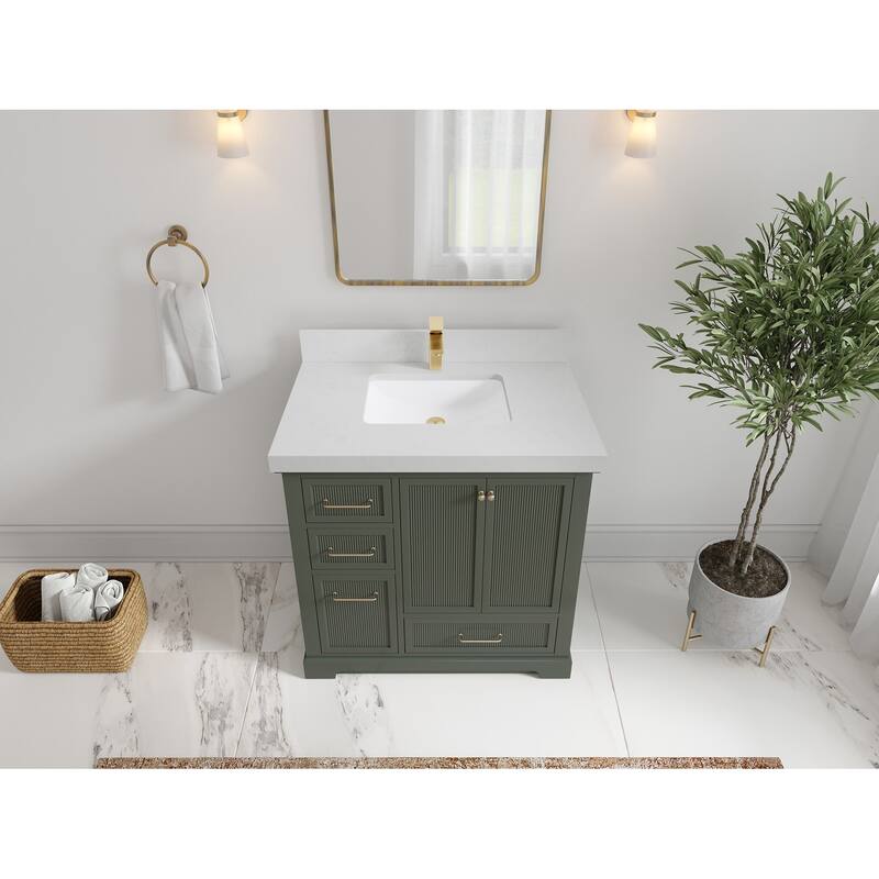 Willow Collections 36 in. W x 22 in. D Alys Center Sink Right Bathroom Vanity with Countertop - 2"Carrara Quartz - Pewtergreen