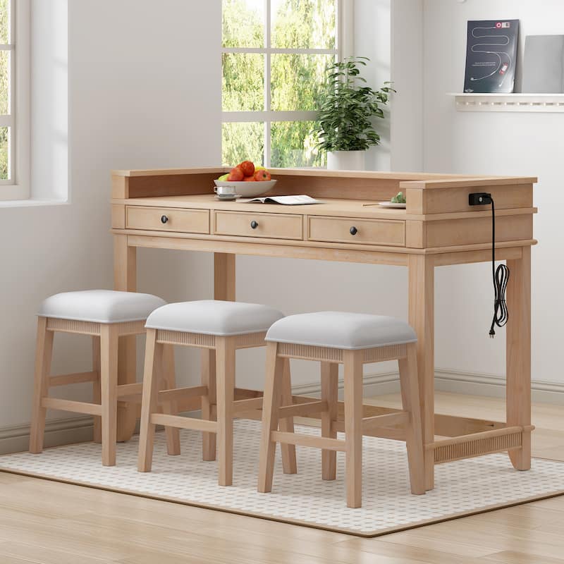 4-Piece Retro Dining Set for 3 with Storage Drawers, Small Space Kitchen Table & Chairs