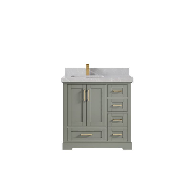 Willow Collections 36 x 22 Boston Left Offset Sink Bathroom Vanity with Quartz or Marble Countertop