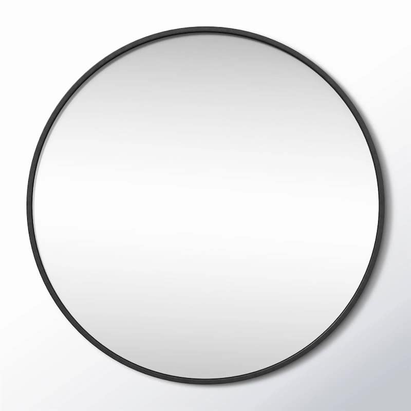 Black Metal Frame Round Wall Mirror Glass Hanging - 28 Inch
