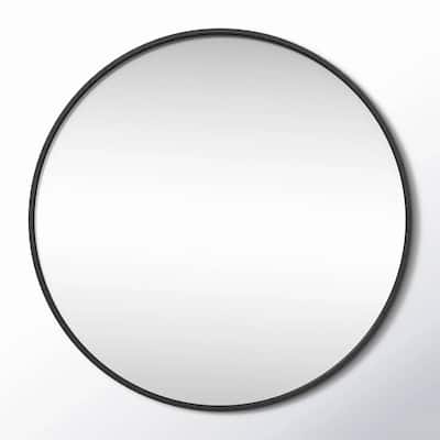 Black Metal Frame Round Wall Mirror Glass Hanging