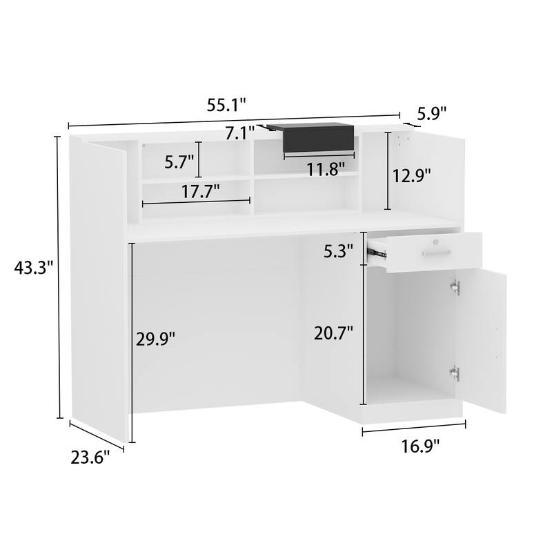 Timehchee 55.1"W 43.3"H Rectangular Wood Reception Desk White