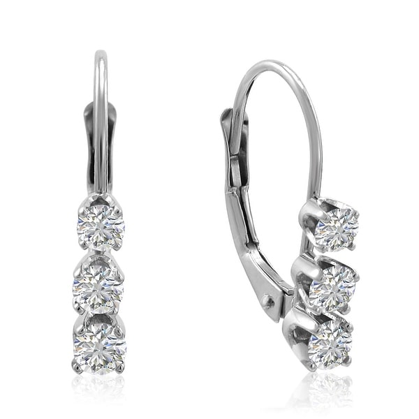 Amanda Rose AGS Certified 14K White Gold Three Stone Lever Back Earrings (1/2ct tw)