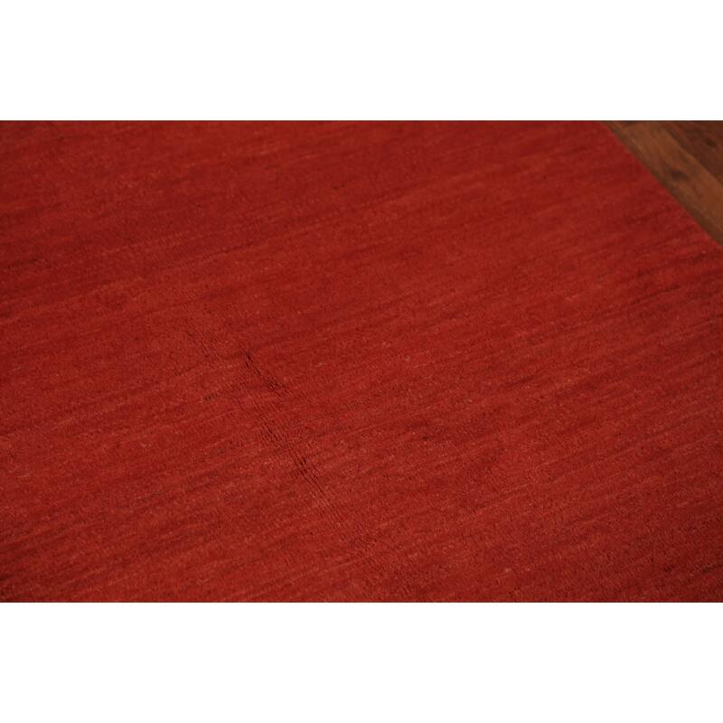 Gabbeh Modern Rug Hand-Knotted Red Solid Wool Carpet - 3'4" x 5'0"