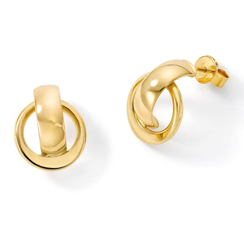 Clover 14K Yellow Gold Polished Sculpted Circle Stud Earrings