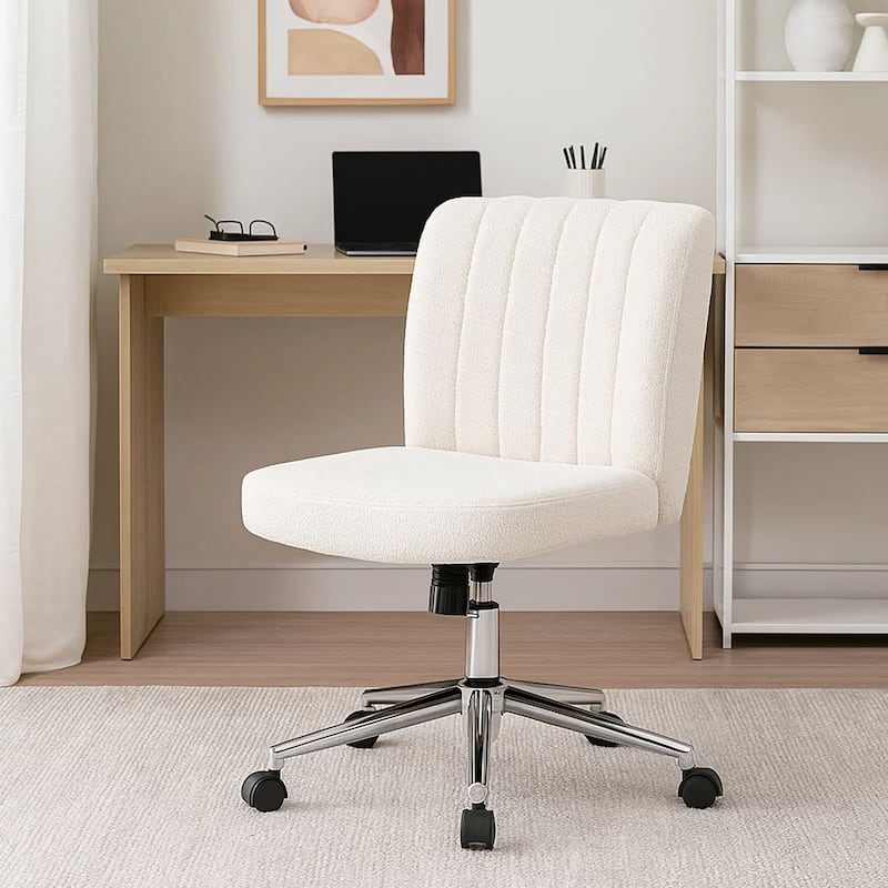 Rio Adjustable Height Office Chair, Cream Boucle, Chrome, Nylon Casters