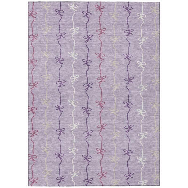 Machine Washable Indoor/ Outdoor Modern Bow Stripe Chantille Rug