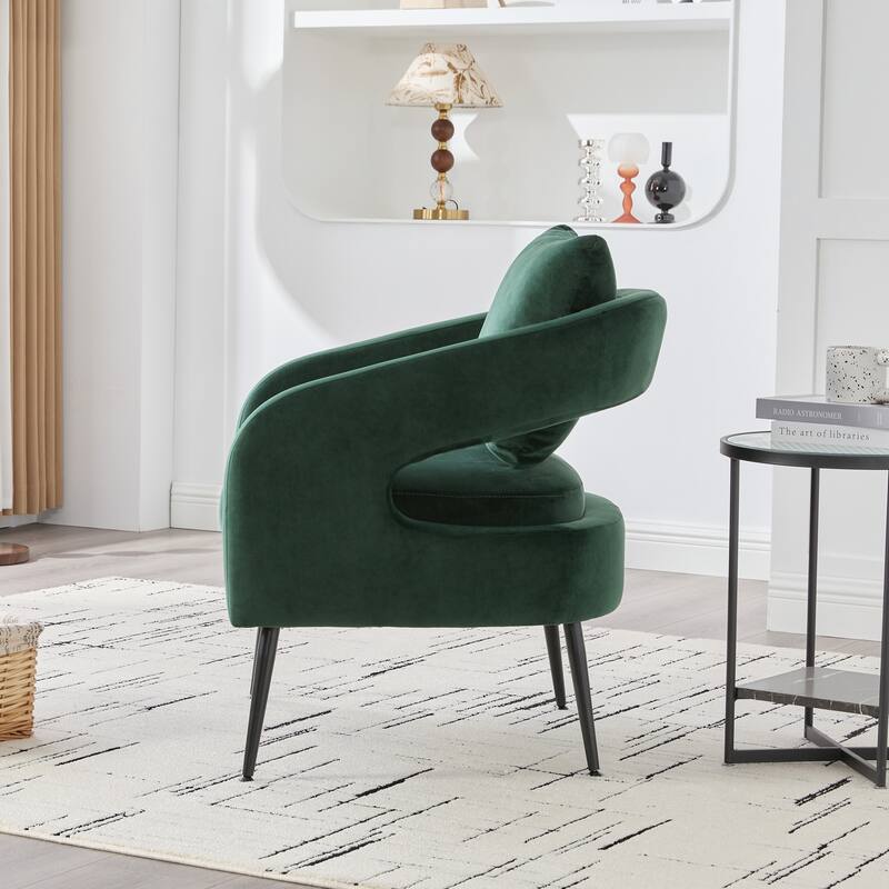 Roomfitters Velvet Accent Chair, Modern Open Back Barrel Armchair with Metal Legs for Living Room, Bedroom or Dining Room