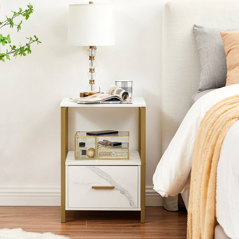 VECELO Nightstand Set of 1/2, Modern Square Side End Table, Living Room, Study Metal Frame