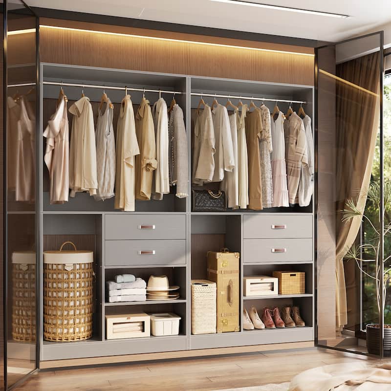 40'' Large Closet System with Shelves and 2 Drawers, Freestanding Closet Organizer with Hanging Rods