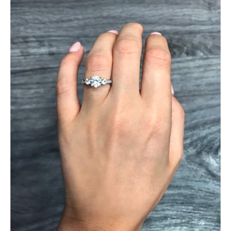 3-Stone Sapphire and Diamond 10k White Gold Engagement Ring by Miadora