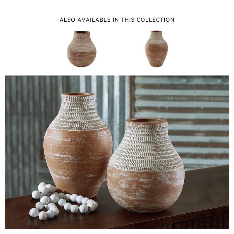 Signature Design by Ashley Reclove Distressed White/Brown Vase