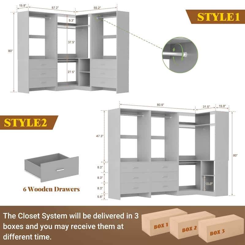 Cimly Set of 3 Freestanding Corner Closet System, Space-saving Closet Organizer for Walk-in/ Reach-in Closet