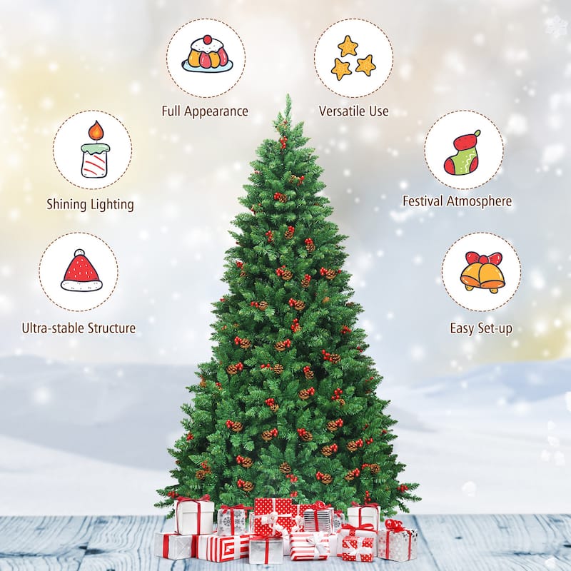 Gymax 7.5FT Pre-Lit Christmas Tree Hinged Artificial Tree Decoration - See Details