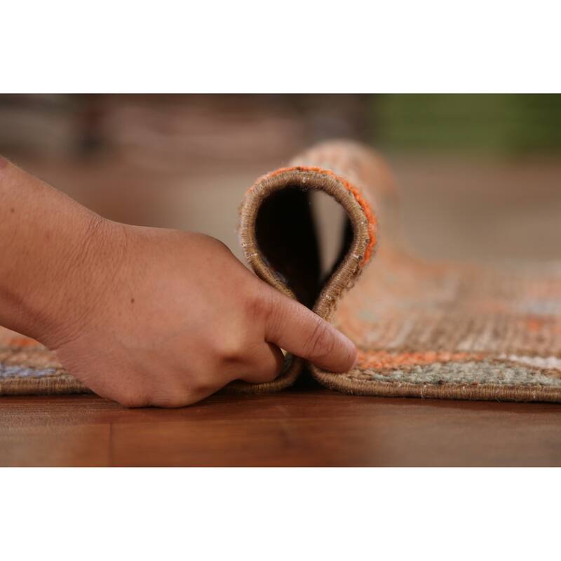 Hand Knotted Oriental 100% Wool Carpet Transitional Geometric Oranges & Rust Anatolian Area Rug - 2' 10'' X 1' 7''