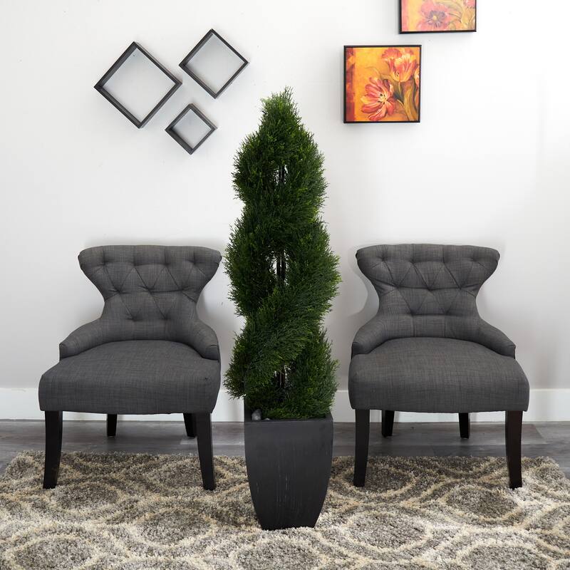 5ft Double Pond Cypress Spiral Artificial Tree in Black Wash Planter with UV Resistant Greenery for Entryway Decor
