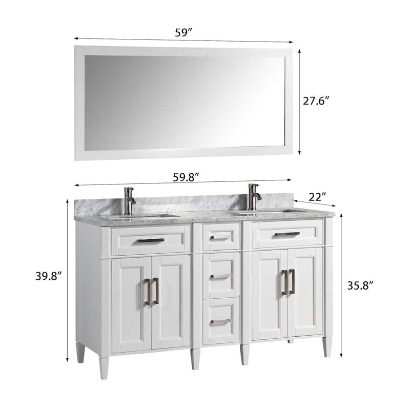 Vanity Art 60 in. Modern Double Sink Bathroom Vanity with Top and Mirror