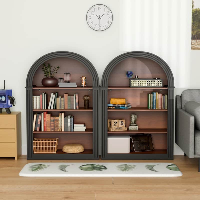 45.66" Tall 4-Shelf Wooden Open Display Bookcase With Arched Design, Spacious Storage Organizer For Library, Bedroom.
