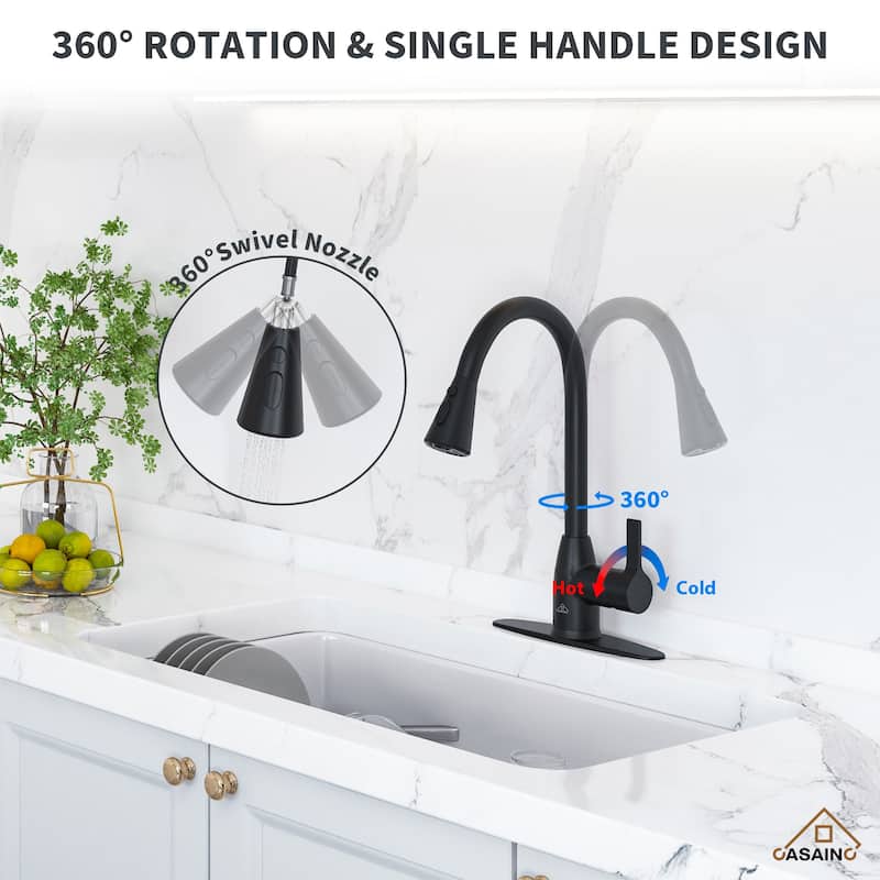 Single Handle Pull Down Sprayer Kitchen Faucet with Three Functions Spray Head