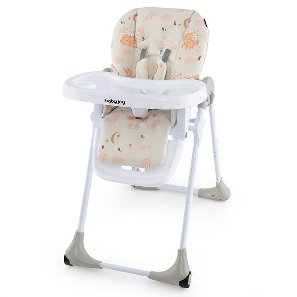 slide 2 of 8, Baby High Chair w/ 7 Height & 3 Footrest Adjustable Cup holder 2 Beige