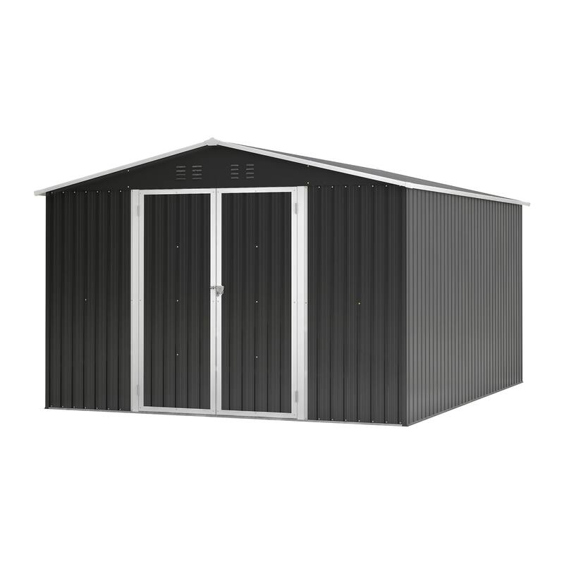 Large Outdoor Metal Storage Shed Garden Shed Tool Shed with Lockable Double Doors & Weather-Resistant, Air Vents