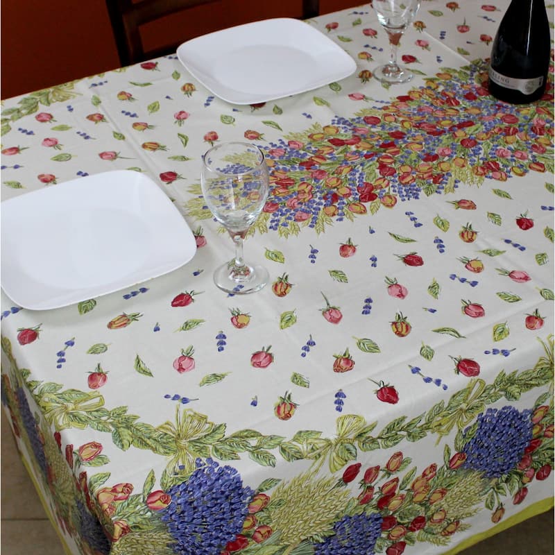 Wipeable Spill Resistant Provencal Cotton Cannes Collection Tablecloth