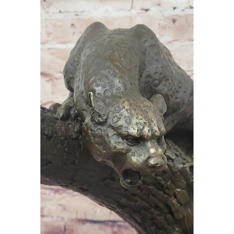 Imitative Leopard Or Jaguar On Tree – Striking Bronze Wildlife Sculpture By Milo