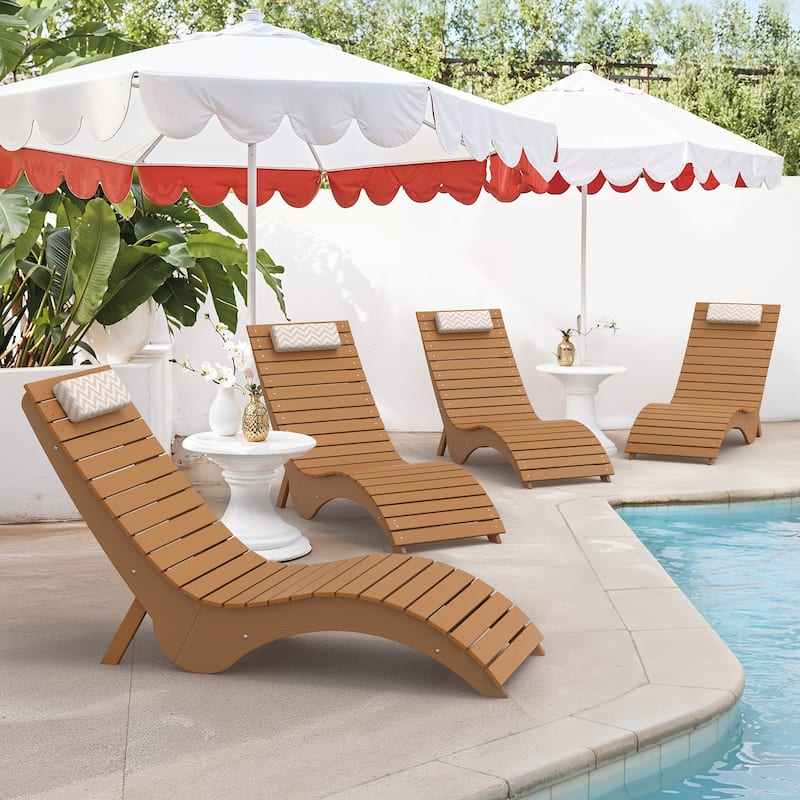 HDPS Water-Resistance Outdoor Chaise Lounges for Use in the Pool, Patio, Garden - Teak