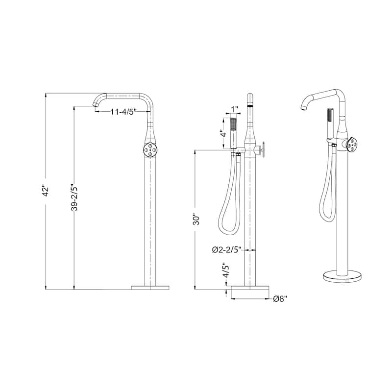 42"H Stainless Steel Floor Mounted Tub Faucet with Handheld Shower