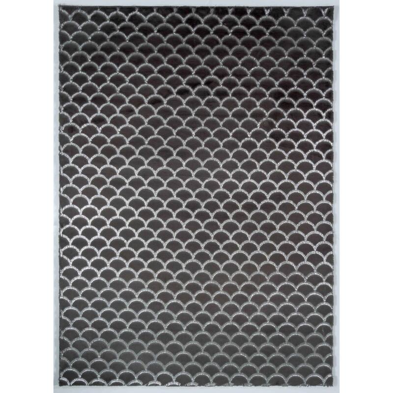 Chryso Collection Faux Fur Rug with Foil - 5' X 7' - Grey/Silver Foil