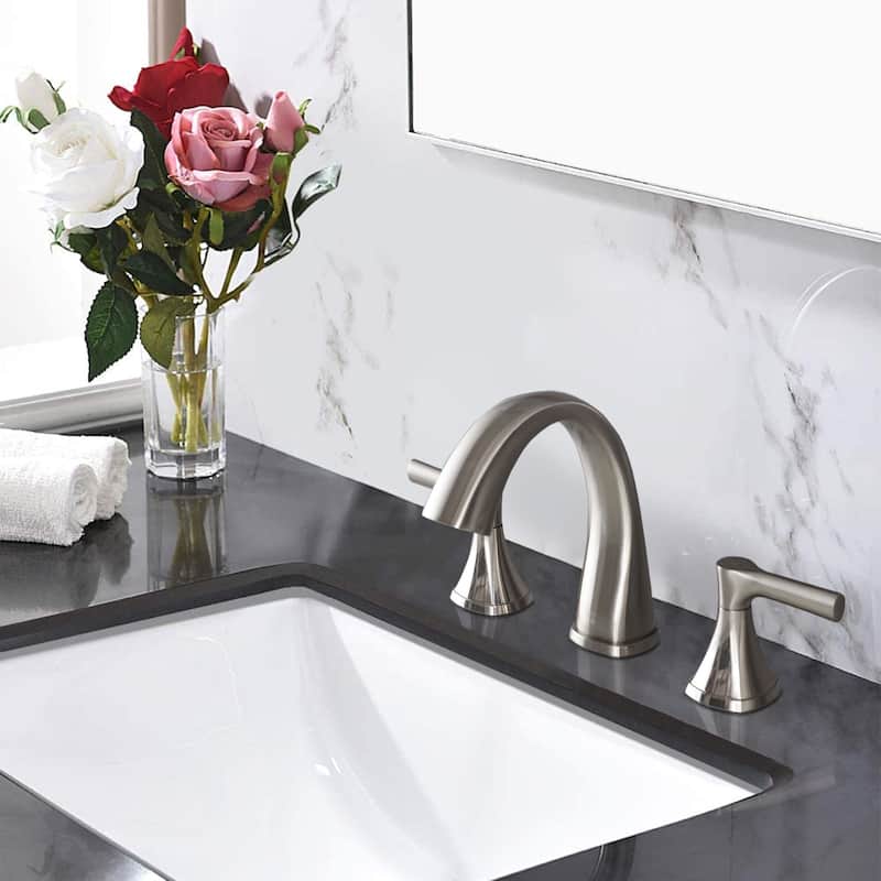 3 Holes Widespread Bathroom Sink Faucet Stainless Steel Bathroom Faucet with Pop Up Drain Vanity Tap with Dual Handles - Brushed Nickel