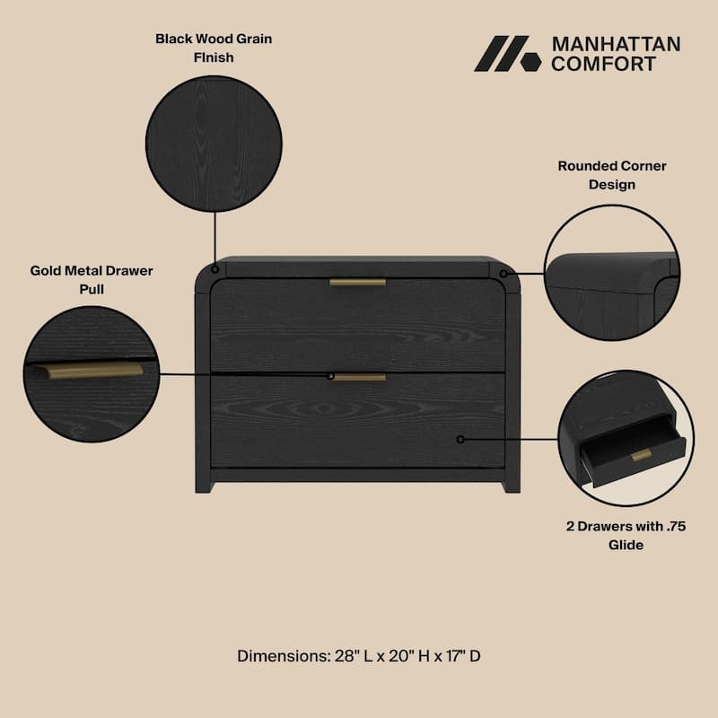 Manhattan Comfort Grace Modern Nightstand with 4 Drawers Set of 2