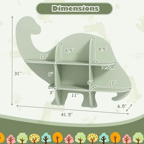 Costway 2-Tier Floating Dinosaur Kids Bookshelf Wall-Mounted Nursery - See Details