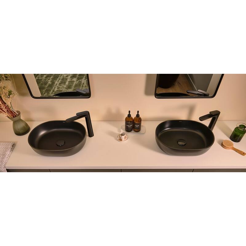 Ruvati 19-inch Matte Black epiStone Solid Surface Modern Bathroom Vessel Sink - RVB2119BK - 18-7/8" x 14-5/8"