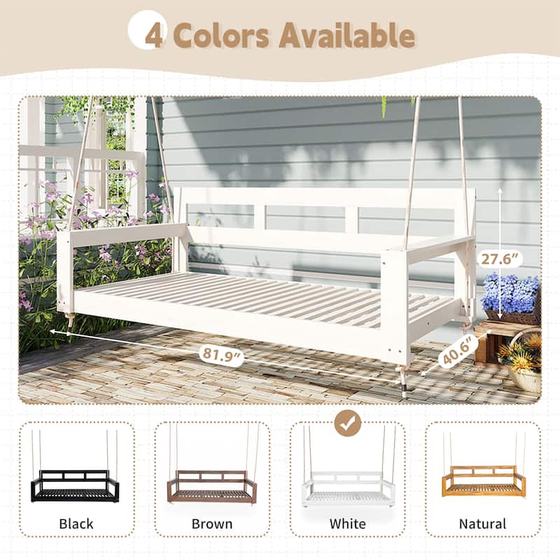 Patio Wood Twin Size Swing Bench with Hanging Ropes(No Cushion,Pillow)