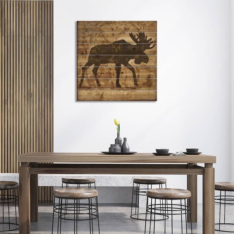 Country Moose Print On Wood by Nan - Multi-Color