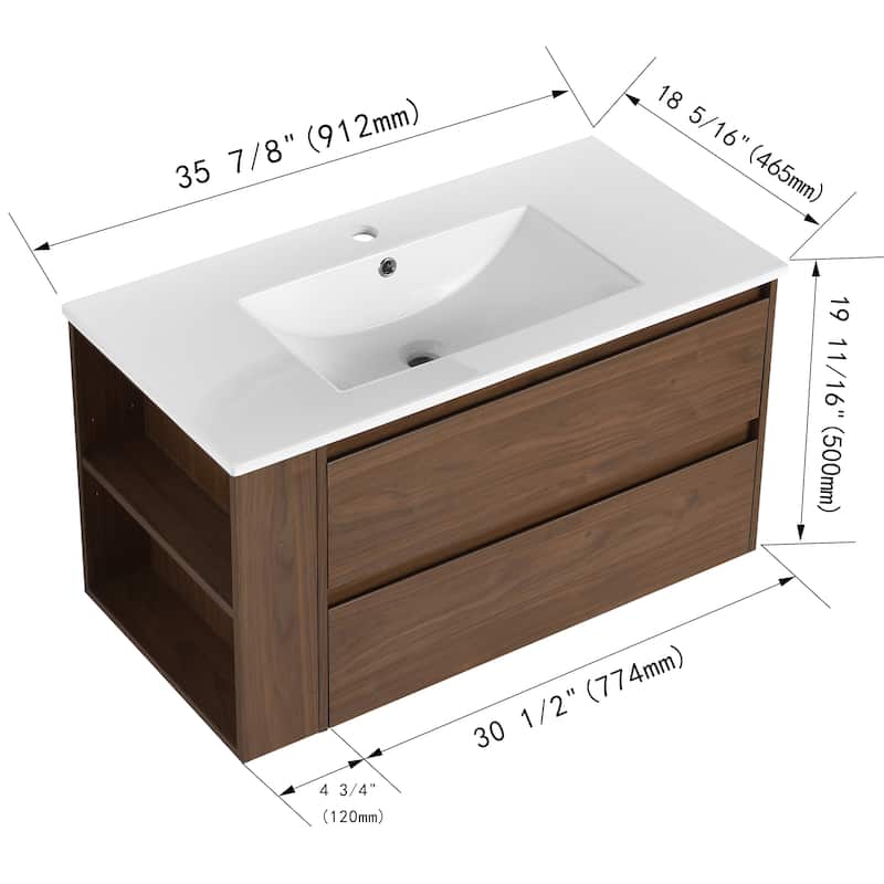Bathroom Vanity With Sink In 30/36 Inch, Floating Bathroom Vanity With Soft Close Drawers and adjustable shelves
