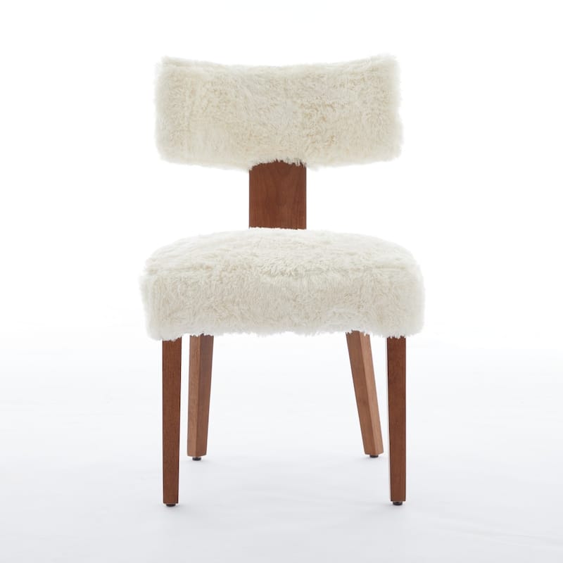 Set of 2 Upholstered Dining Chairs with Curved Backrest, Wooden Legs