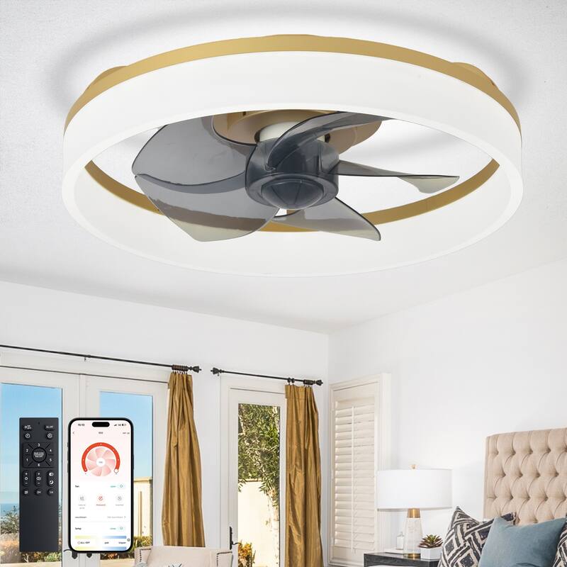Ceiling Fan with Light: Low Profile, App Remote Control, 6-Speed, 3 CCT, Quiet DC Motor, Dimmable LED, 20" /16"