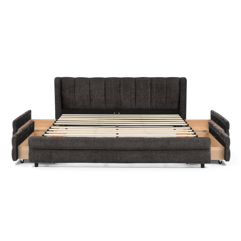 Queen Size Upholstered Bed Frame with Thick Fabric, Comfortable upholstered bed frame, Chenille fabric