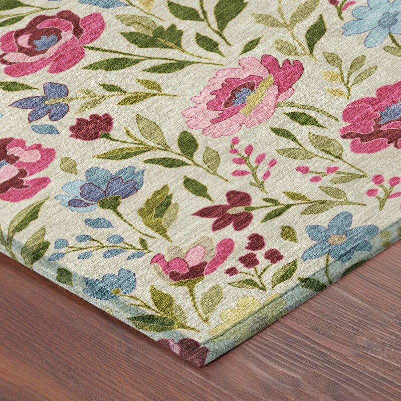 Machine Washable Indoor/ Outdoor Floral Garden Chantille Rug