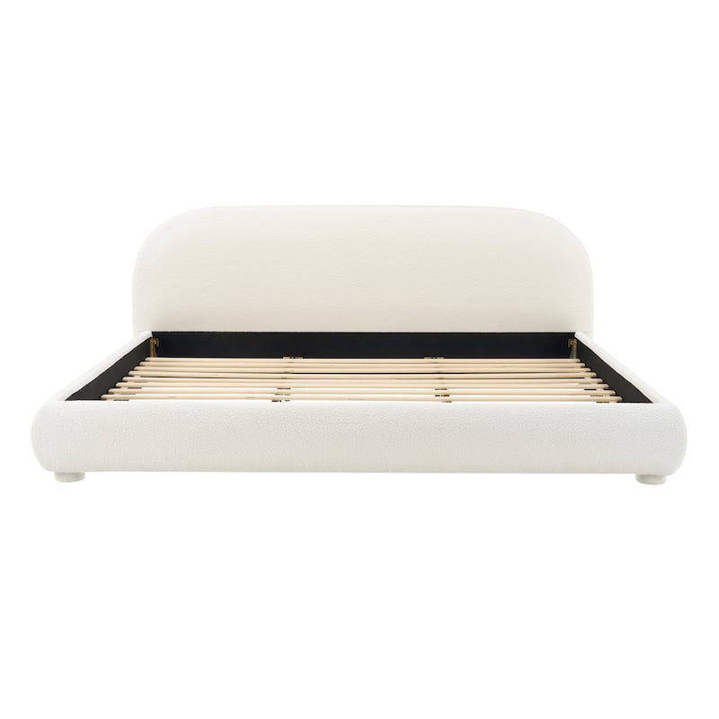 Christopher Knight Home - Dreamy Simple Modern Cream Boucle Upholstered King Bed with Curved Headboard - Cream - King