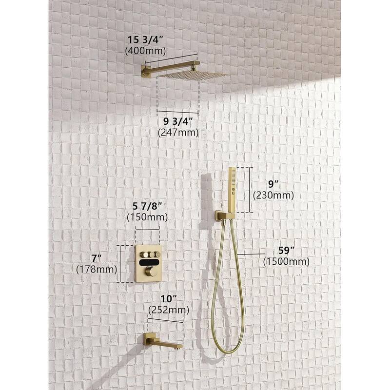 Lefton Shower System in Fahrenheit Display, 10” Overhead Shower Head with Handheld Spray Showerhead and Bathtub Faucet, SSWM2502