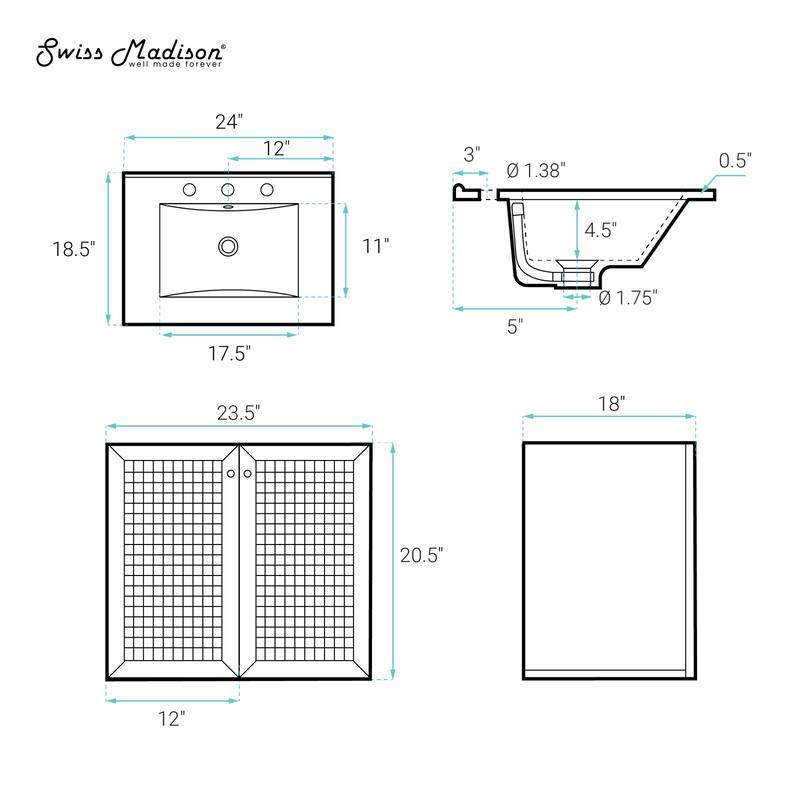 Classe 24" Wall-Mounted Bathroom Vanity In Brown Oak With Widespread Faucet Holes Vanity Top - 24
