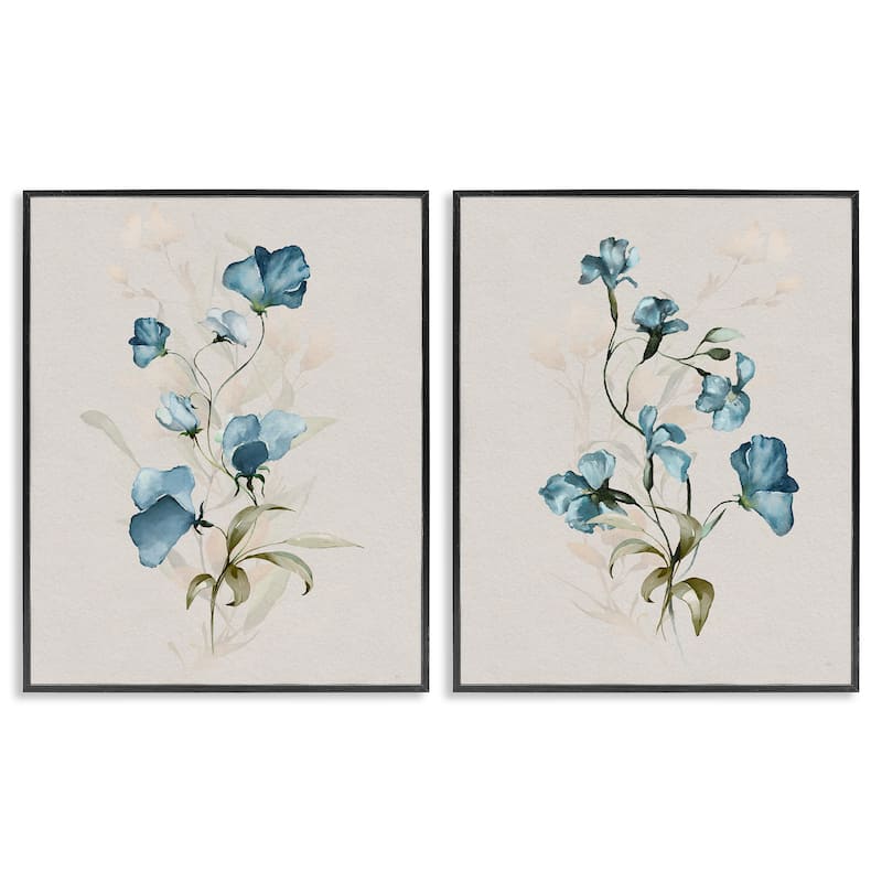 Stupell Blue Botanical Herbs Framed Giclee Art Design By Susan Jill (Set of 2) - 16 x 20 - Black