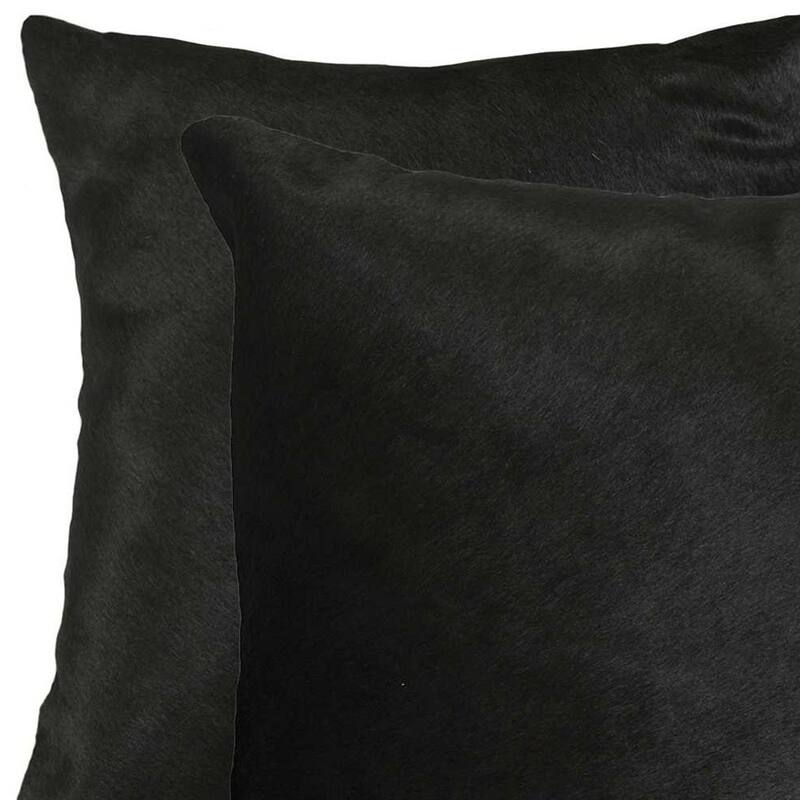 HomeRoots Set of Two 18" Black Cowhide Throw Pillows