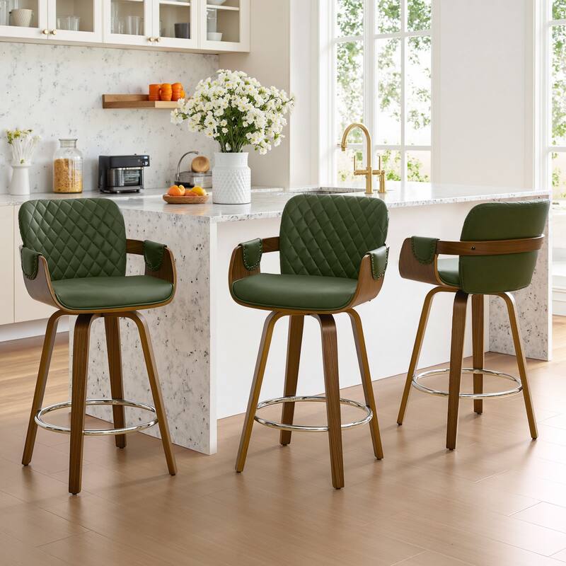 26-Inch Upholstered Swivel Counter Height Bar Stool with Armrests - 36.6"H x19.5"W x 21.3"D