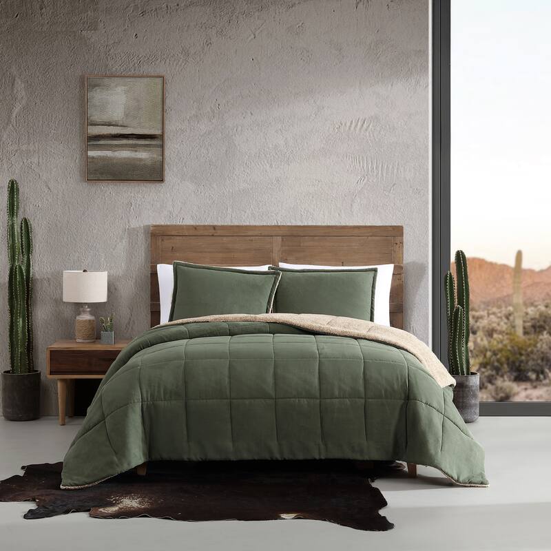 Wrangler Legendary Solid Microsuede/Sherpa Reversible Comforter Set